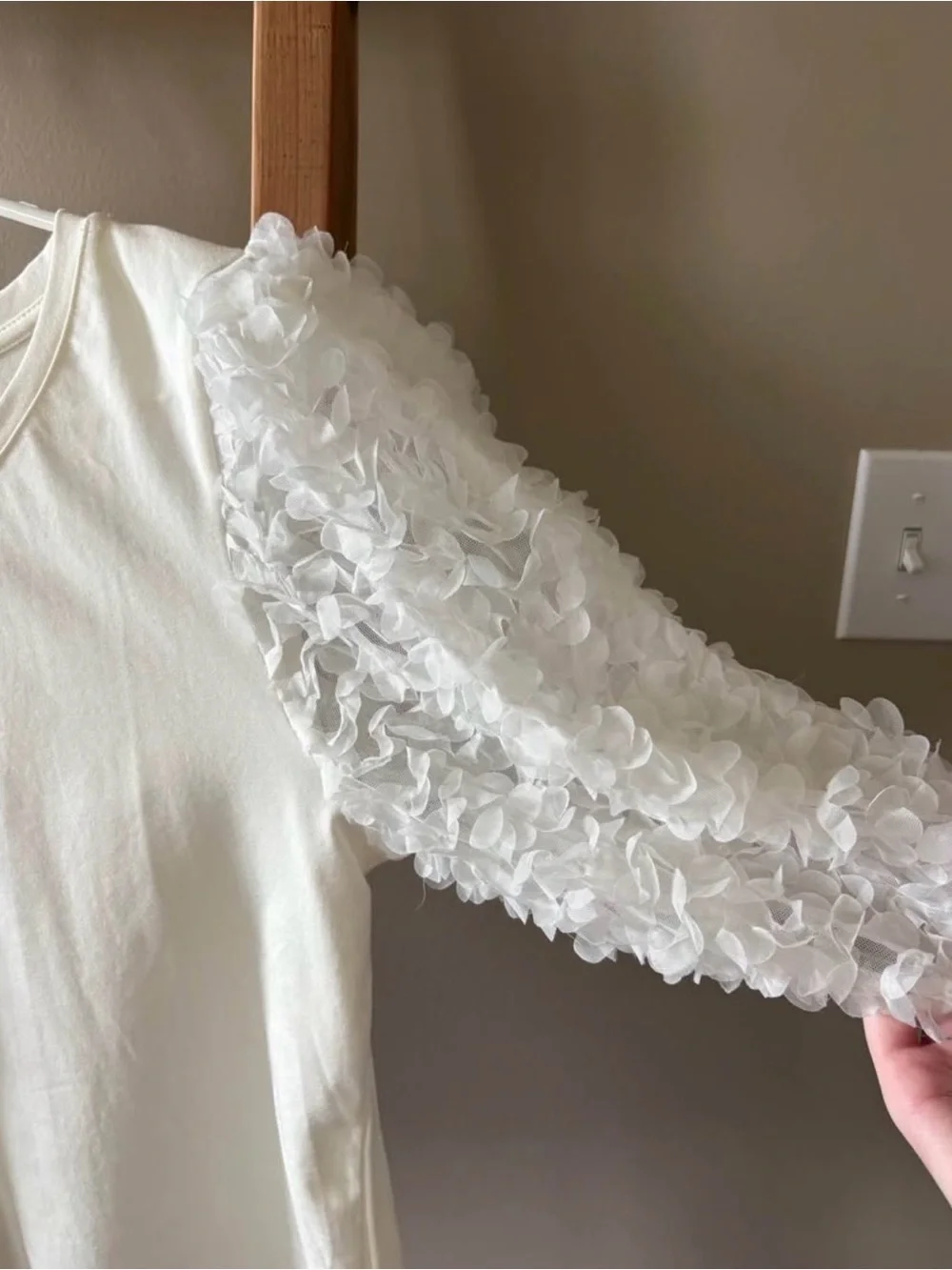 Anthropologie Cream Puff Sleeve Ruffle Top